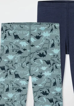 Unterhose lang 2er-Pack Organic Cotton Dinos blau/ grün - 95/5