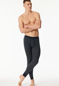Unterhose lang mit Eingriff dunkelblau geringelt - Feinripp melange
