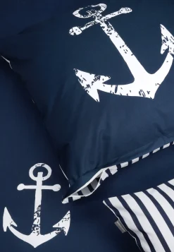 Wende-Bettwäsche 2-teilig Renforcé Anker Streifen navy/weiß - SCHIESSER Home