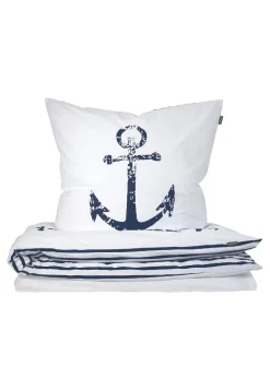 Wende-Bettwäsche 2-teilig Renforcé Anker Streifen weiß/navy - SCHIESSER Home