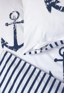 Wende-Bettwäsche 2-teilig Renforcé Anker Streifen weiß/navy - SCHIESSER Home